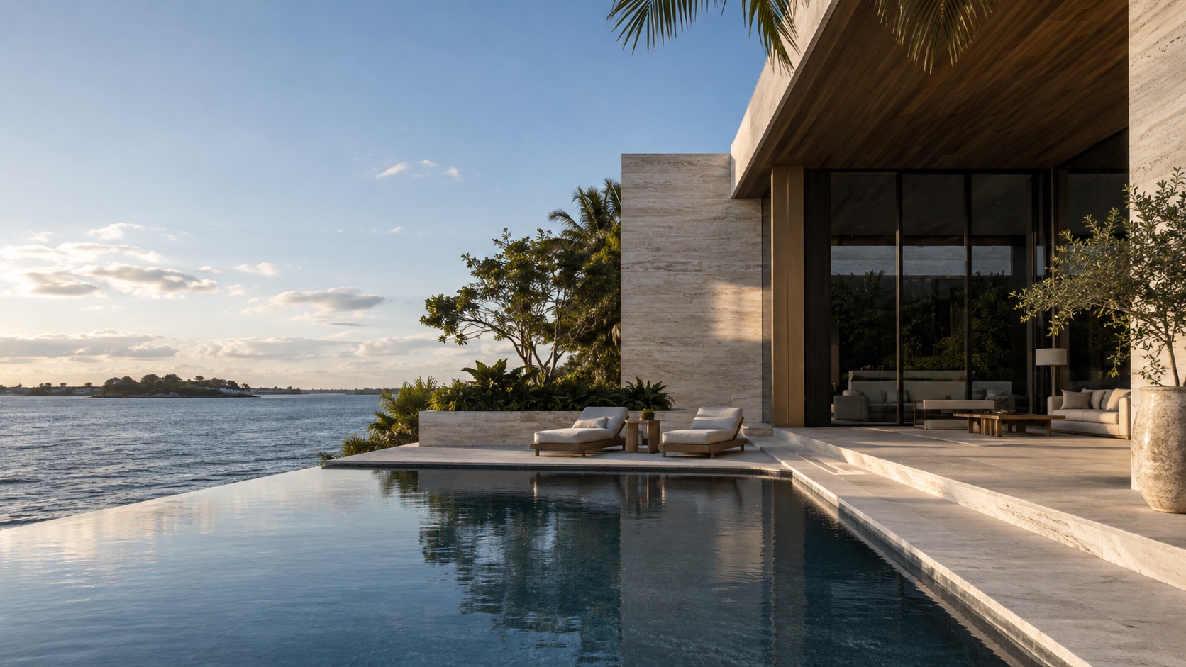 Placeholder image: waterfront Miami residence with limestone and glass